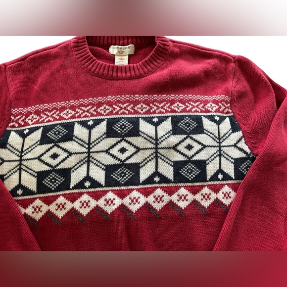 VTG Dockers Men’s Fair Isle Crewneck Snowflake Cotton Sweater Sz S Red Navy - Picture 2 of 4